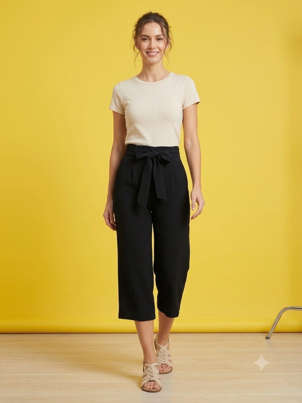 Halogen Black High-Waist Cropped Tie Belt Pants